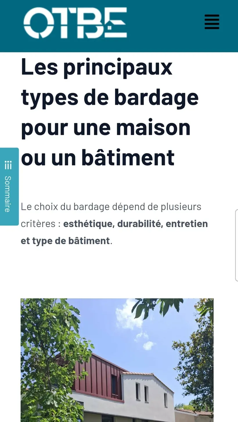 Article de blog publié sur le site OTBE : « Les principaux types de bardage pour une maison ou un bâtiment »