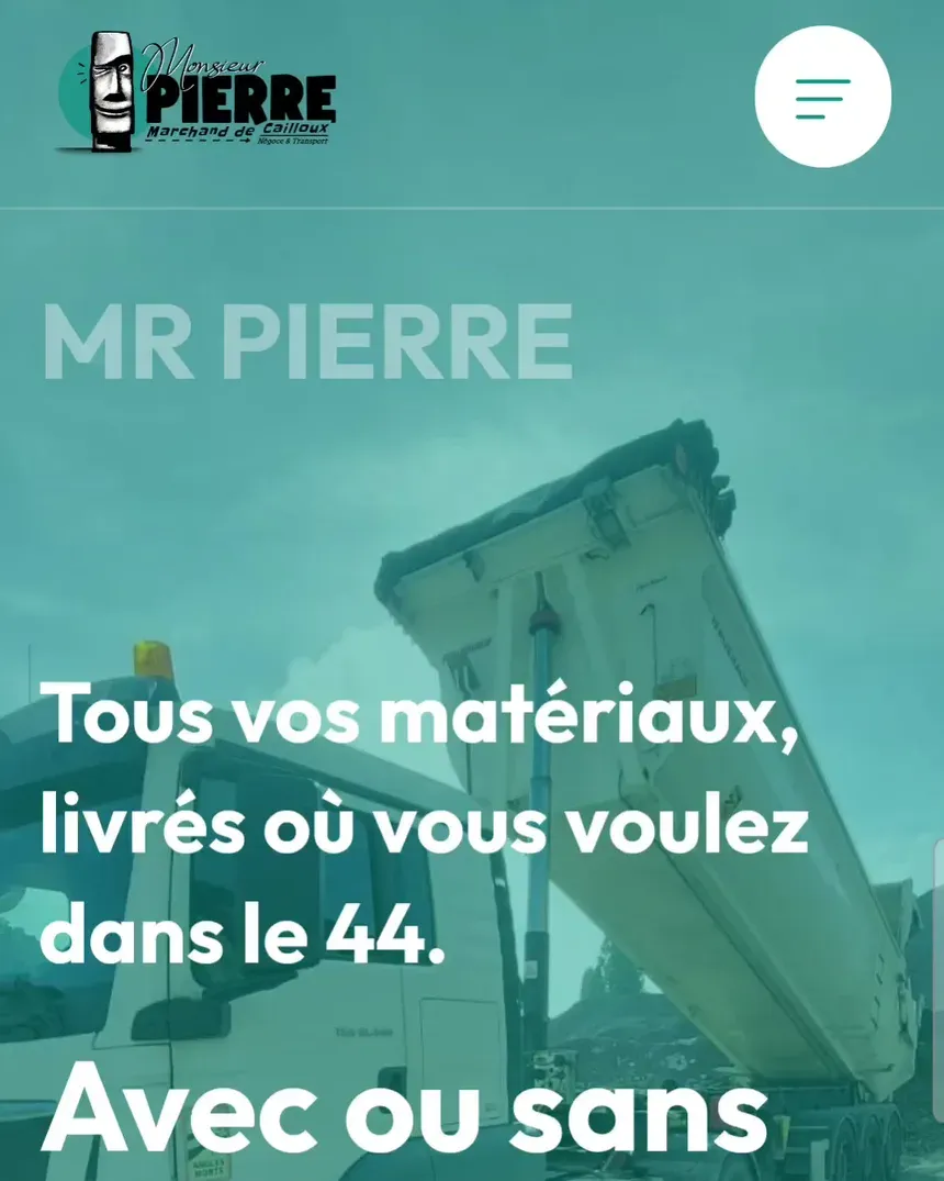 Exemple de site vitrine d’artisan réalisé par ISSAÏ : Monsieur Pierre, négoce et transport de matériaux en Loire-Atlantique