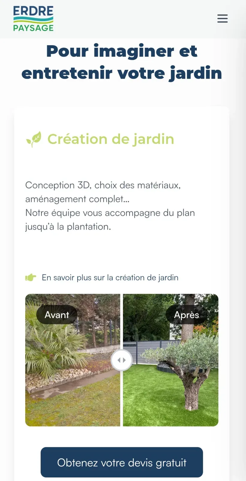 Aperçu mobile du site Erdre Paysage, paysagiste à Sucé-sur-Erdre