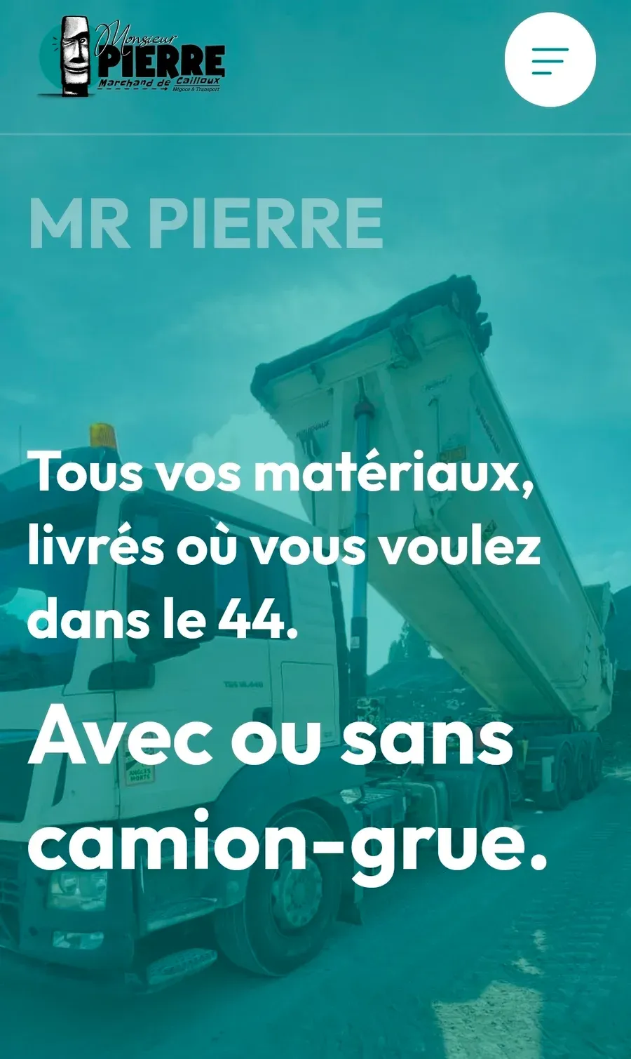 Aperçu mobile du site Monsieur Pierre, négoce et transport de matériaux en Loire-Atlantique