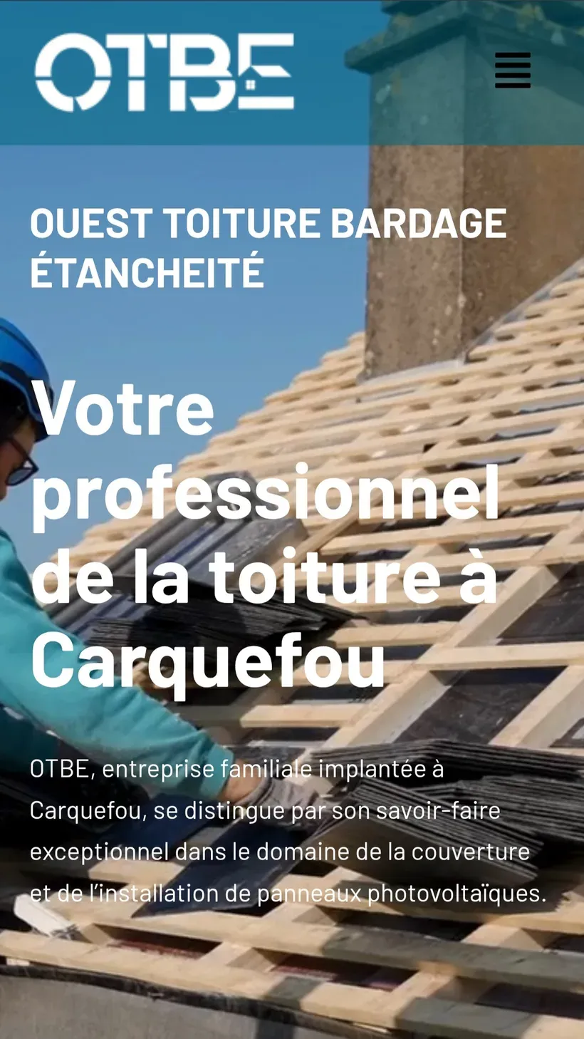 Aperçu mobile du site OTBE, couvreur à Carquefou
